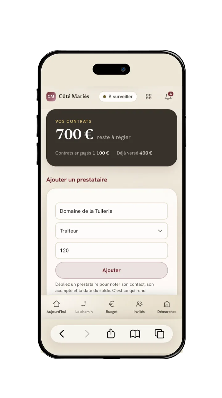 Le décodeur de devis de l’espace, sur un mariage d’exemple